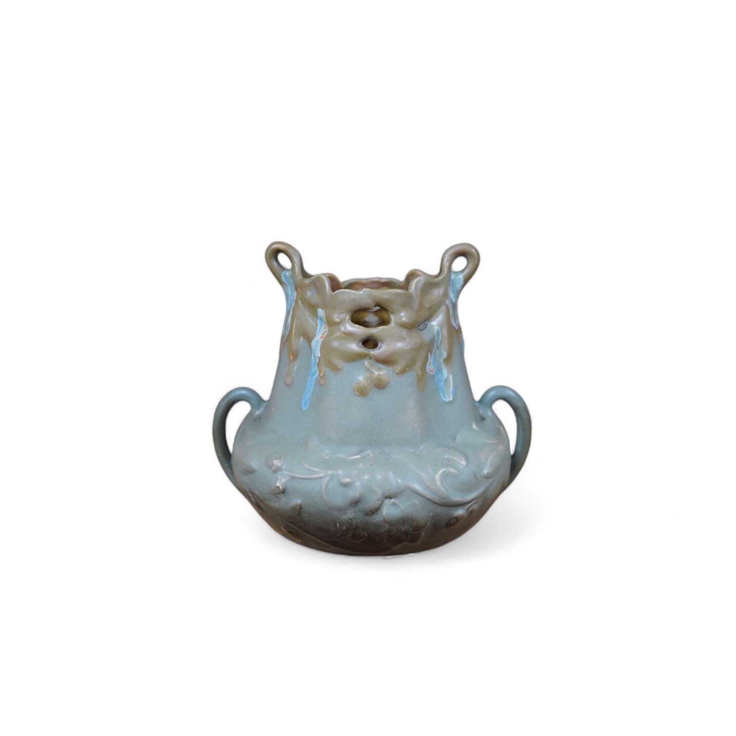 A French Art Nouveau pottery vase, 19cm. Condition - crazing visible in areas